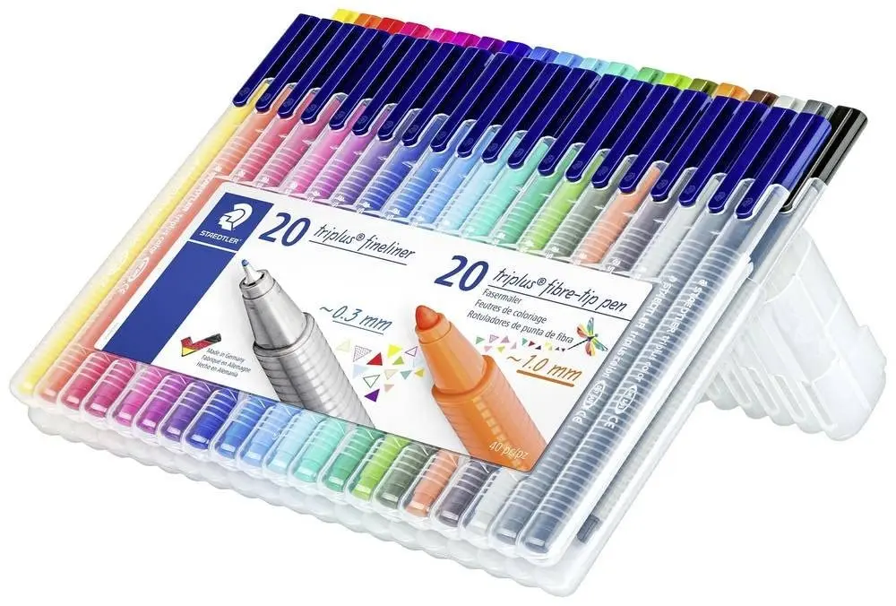 Staedtler Conjunto Triplus Mix & Match 40 Cores Staedtler Box - 34 SB40 - Kit com 20 Fineliners e 20 Canetas Hidrográficas em Cores Sortidas, para Escrever, Desenhar e Criar com Liberdade