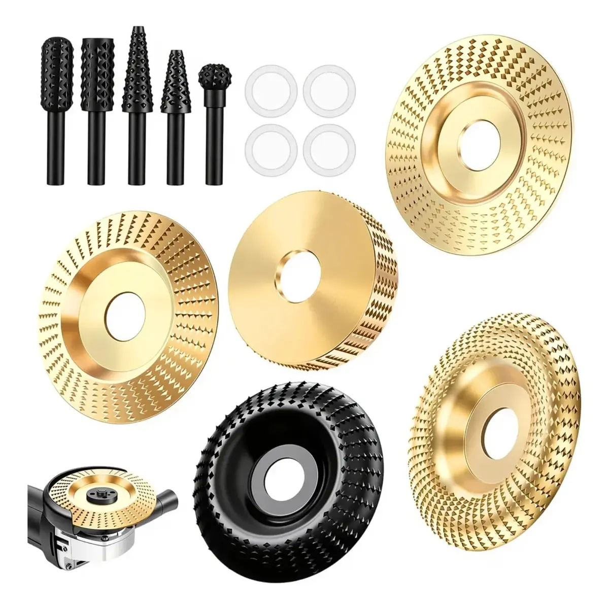 Kit Discos de Desbaste para Madeira Esmerilhadeira Angular Ferramentas para Carpintaria e Marcenaria Ideal para Esculpir Talhar e Lixar Corte Em Ângulo