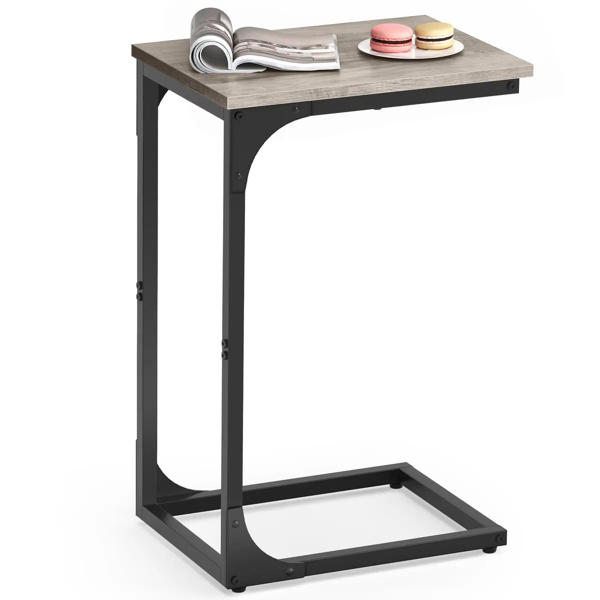 VASAGLE Mesa Lateral para Sofá, Formato C, Estrutura de Aço | Mesa de Canto para Sala, 40 x 30 x 62 cm, Apoio para Notebook, para Quarto, Marfim Claro e Preto Fosco, Barnet, BRLET350B02