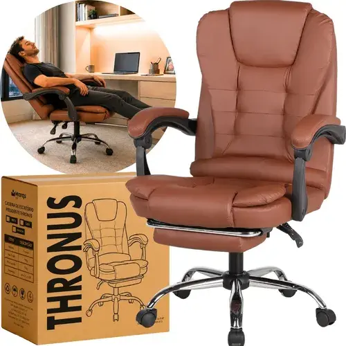 Cadeira Presidente Marqs Home Thronus Ergonômica de Couro Sintético Marrom com Apoio de Pés Reclinável - R$ 549,9 - 1