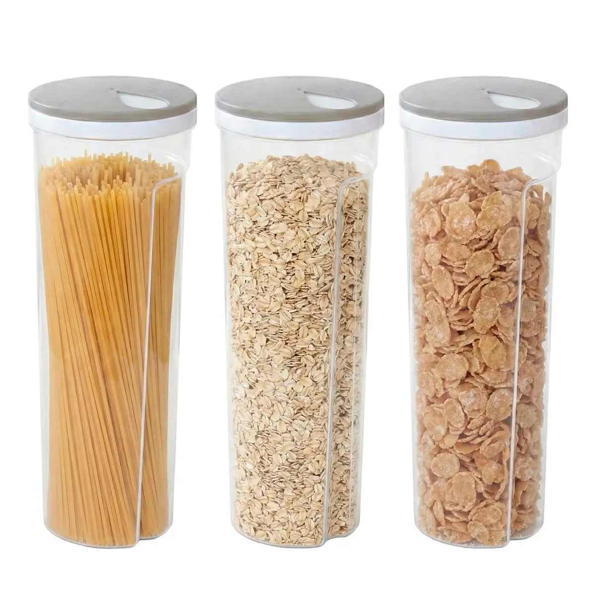 Decolab Kit 3 Potes Herméticos Dosadores Cinza 3 x 1,7L | Tampa giratória com diferentes aberturas. Corpo transparente e vertical. Plástico livre de BPA - 1