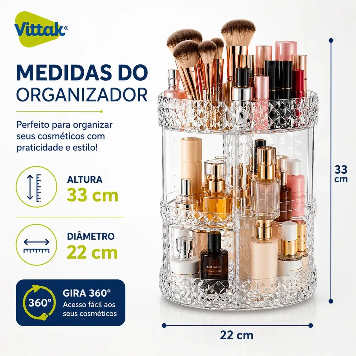 Vittak Organizador Maquiagem Cosméticos Batom Acrílico Giratório 360º Ajustável thumbnail 3