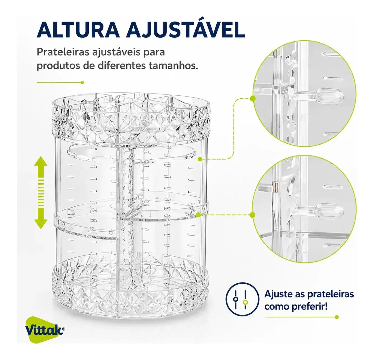 Vittak Organizador Maquiagem Cosméticos Batom Acrílico Giratório 360º Ajustável thumbnail 5