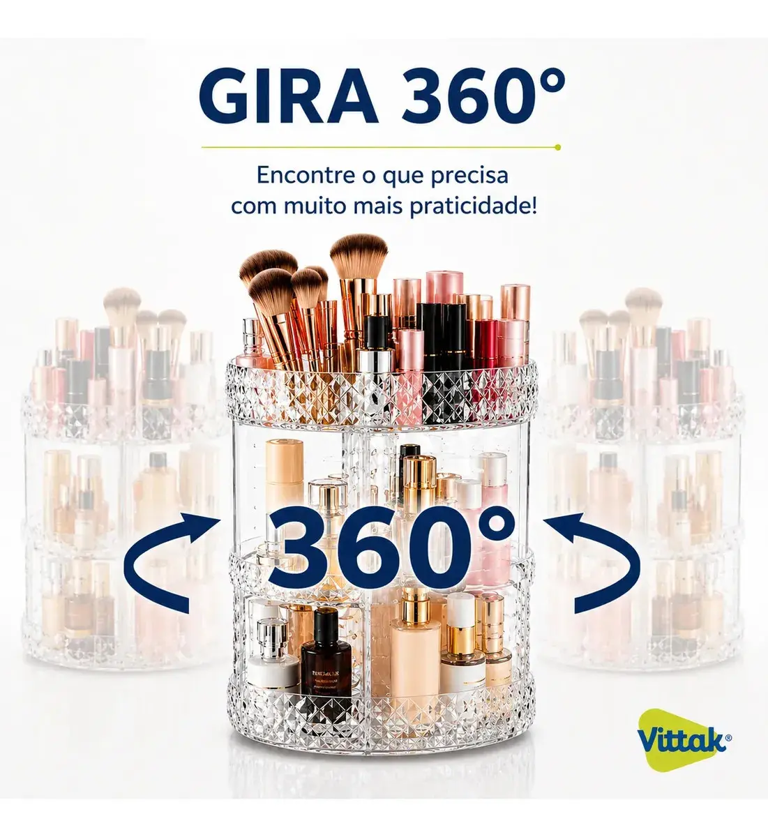 Vittak Organizador Maquiagem Cosméticos Batom Acrílico Giratório 360º Ajustável thumbnail 6