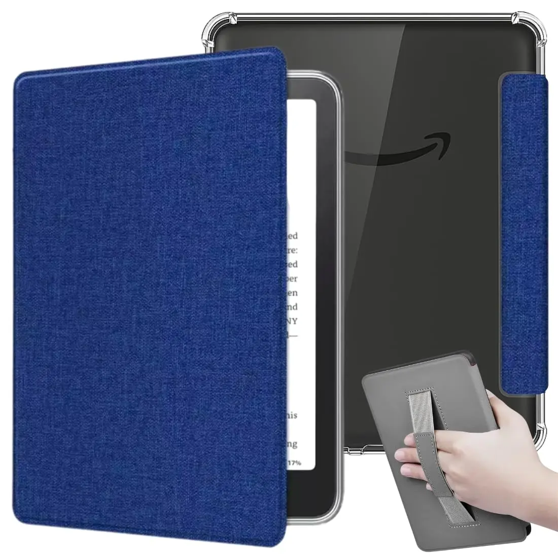 DECART Capa para Kindle 11ª Geração 2022/2024 (C2V2L3/RS23CV) Azul Marinho | Estampa de Tecido, Traseira Transparente, Alça de Suporte, Auto Hibernação, Fechamento Magnético