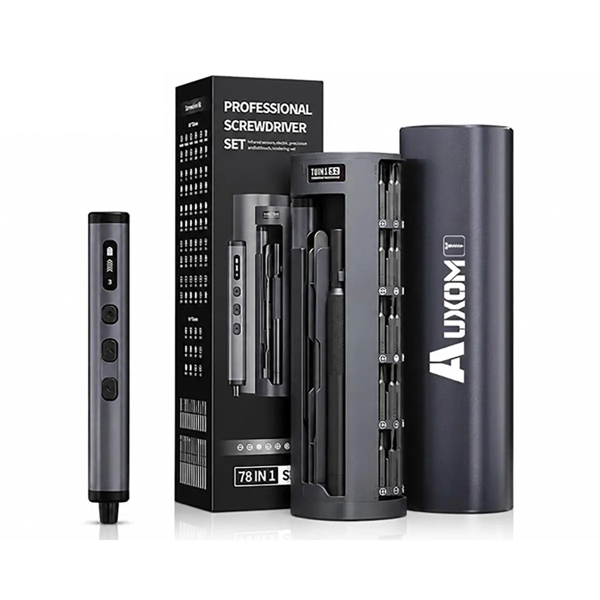 Kit de Ferramentas de Precisão 78 em 1 | Chave de Fenda Manual e Elétrica Profissional, Bits em Aço S2 com Tela OLED e Carregamento USB‑C para Conserto de Celular, Notebook, PC, Eletrônicos - 1