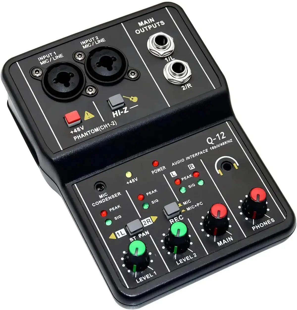 Q-12 Interface de audio,placa de som profissional de canal USB 2.0 DC 5V de alta velocidade, função de monitor para estúdio/gravação musical/jogos/Equipamentos para Gravação Musical - 1