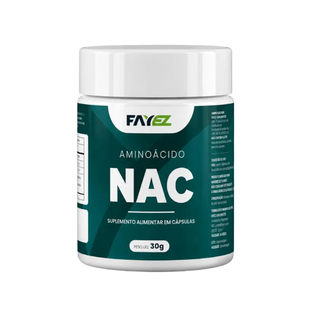 Aminoácido NAC Fayez Suplemento Alimentar em Cápsulas 600mg N Acetil L Cisteína 60 Cápsulas