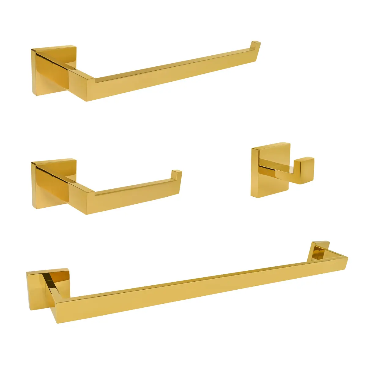 Conjunto 4 Peças para Banheiro, Inox 304, Acabamento Ouro Brilhante