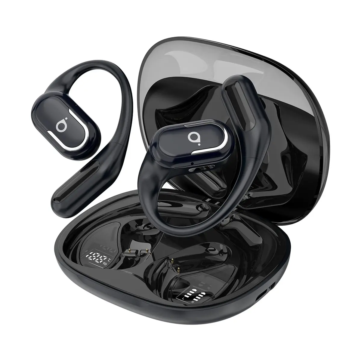 Fone De Ouvido Bluetooth Esportes, Basike T7, IPX6/OWS, Tela LED Dupla, Fone de Ouvido Aberto Estéreo Hi-Fi, Suporta Chamadas de Voz, 60 Horas em Standby Para Corrida e Exercícios ao Ar Livre (Azul) - 1