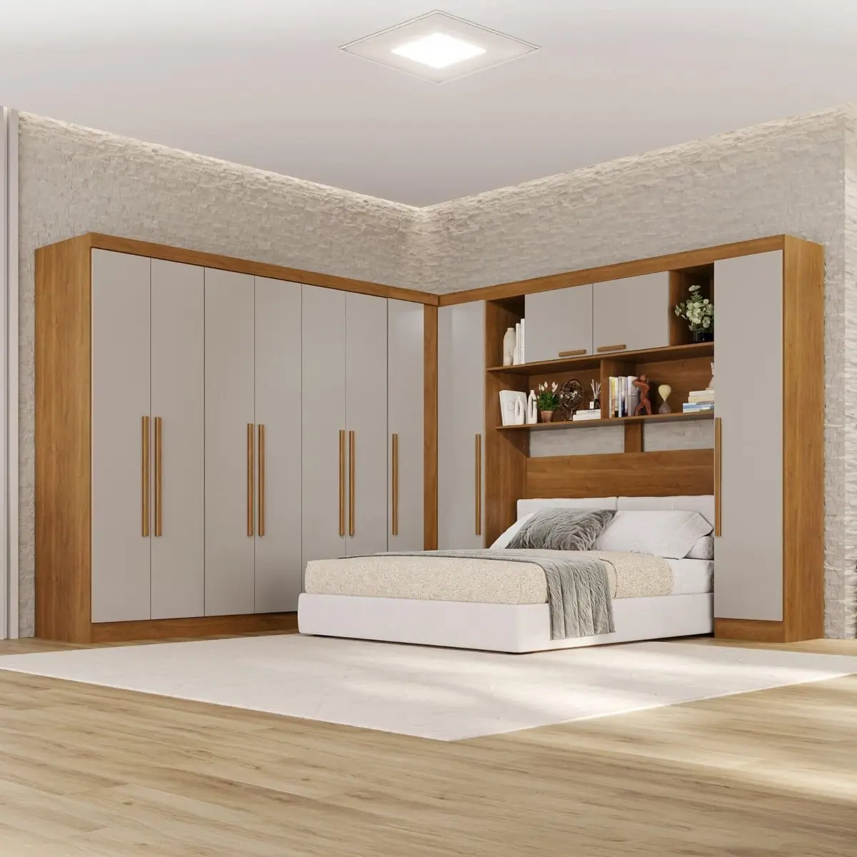 Guarda-roupa de Canto Modulado 11 Portas 2 Gavetas Brasil Cinamomo/Off-White
