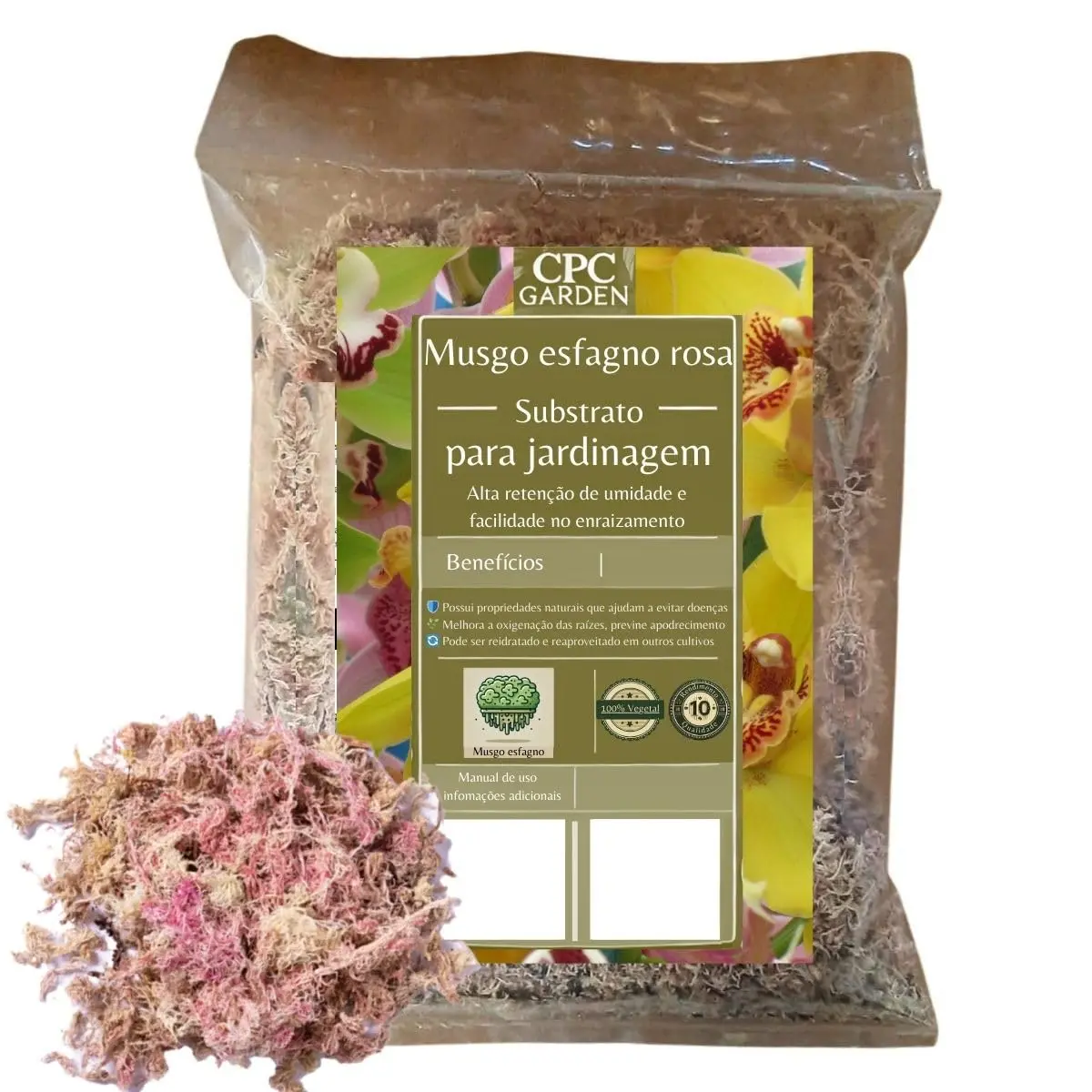 Musgo Sphagnum Rosa Para Jardinagem CPC Garden (10 Litros)