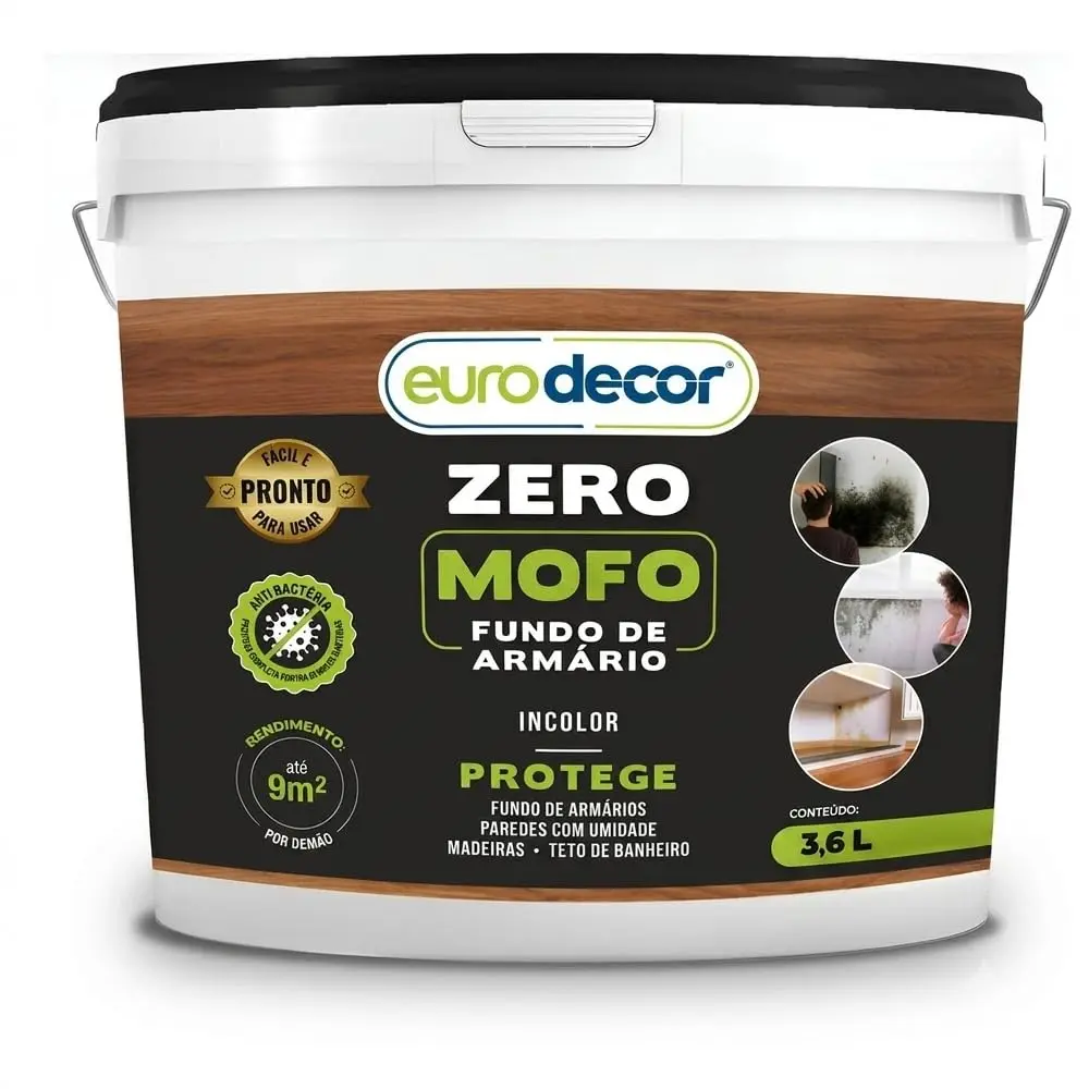 Verniz para Mofo Zero Mofo 3,6 Litros Eurodecor Antimofo para Ambientes Internos e Externos | Contra Mofo, Bolor, Fungos e Umidade