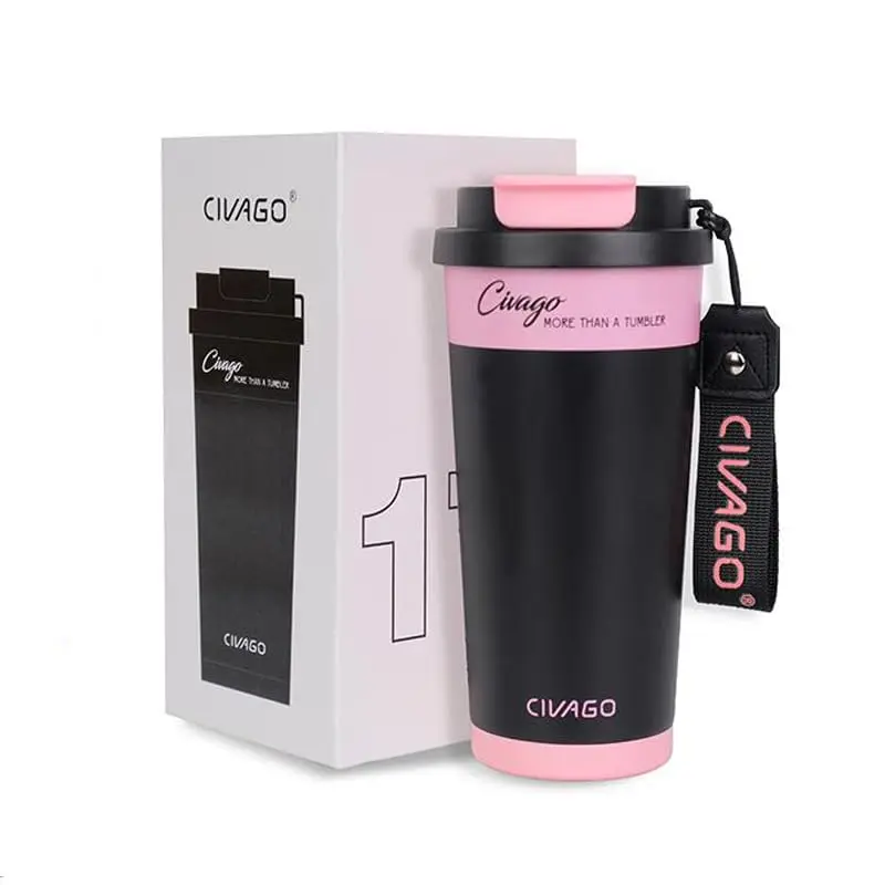 Copo Térmico Portátil 500ml Aço Inox 316, Edição Bicolor, Revestimento Cerâmico, Antivazamento, Tampa 2-em-1, Ideal Casa, Escritório, Presente, Quente 12h / Frio 24h (Preto Rosa) - 1