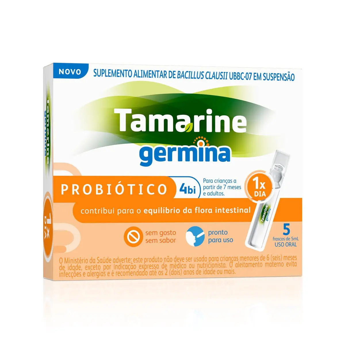 Probiótico Germina 4BI Tamarine Sabor Laranja 5 Frascos de 5ml – Suplementação Alimentar – Auxilia na Manutenção do Equilíbrio Digestivo – Sem Açúcar e Sem Glúten – Uso Adulto e Infantil