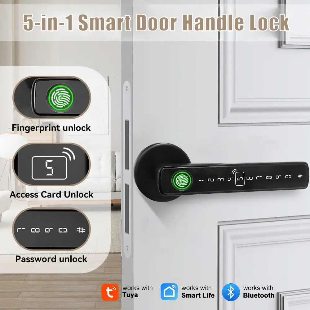 Fechadura Inteligente Tuya com Reconhecimento de Impressão Digital, Controle via Smart Life, Acessórios para Casa, Automação Residencial Inteligente, Proteção de Segurança