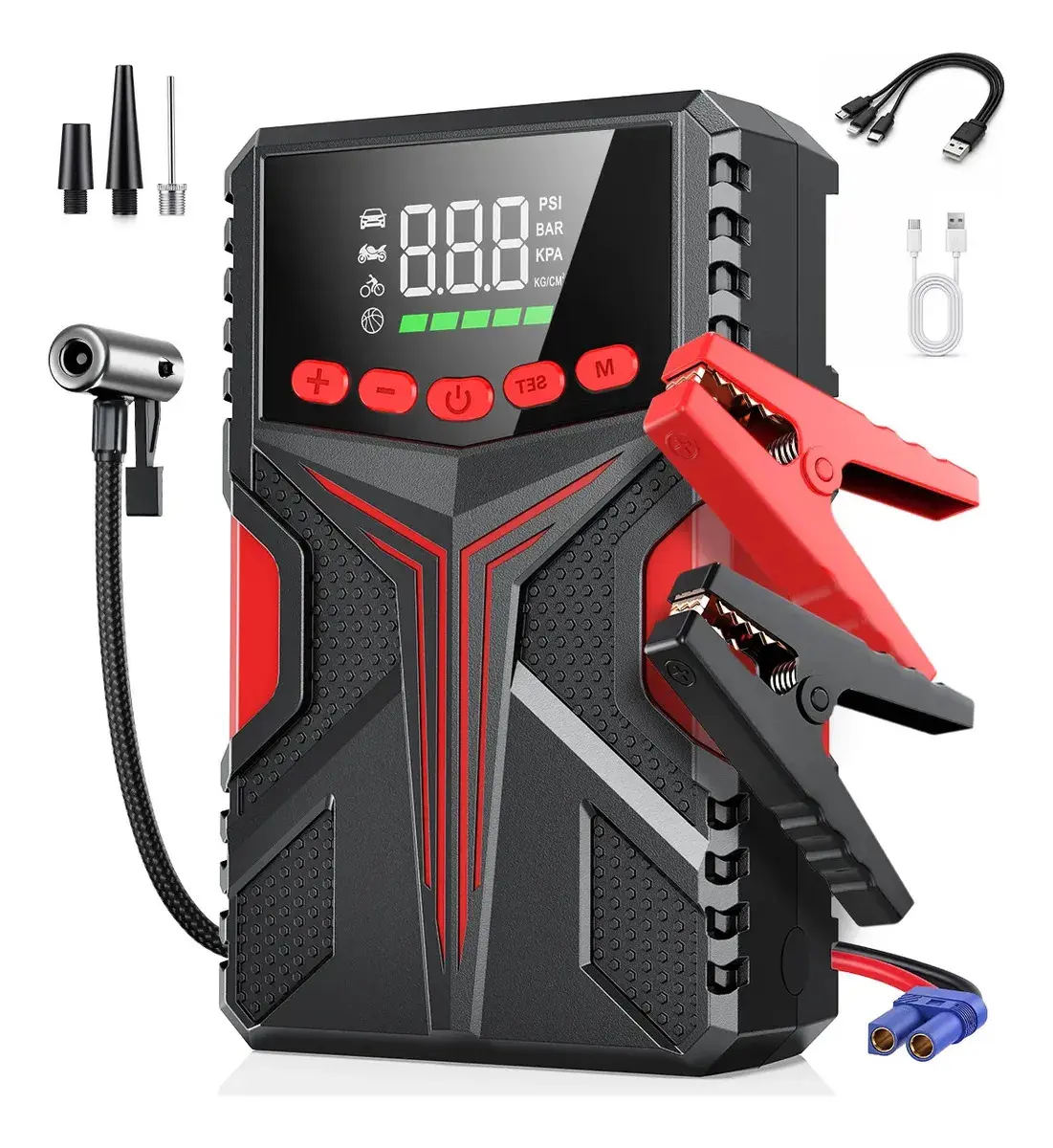 Auxiliar De Partida 6000A Carregador De Portatil 35000mah MAIZHELUN Power Bank Compressor Ar Inteligente De 150psi Com Inflador Rápido, Visor e Luz Led Para Motocicletas, Carros e Automóveis