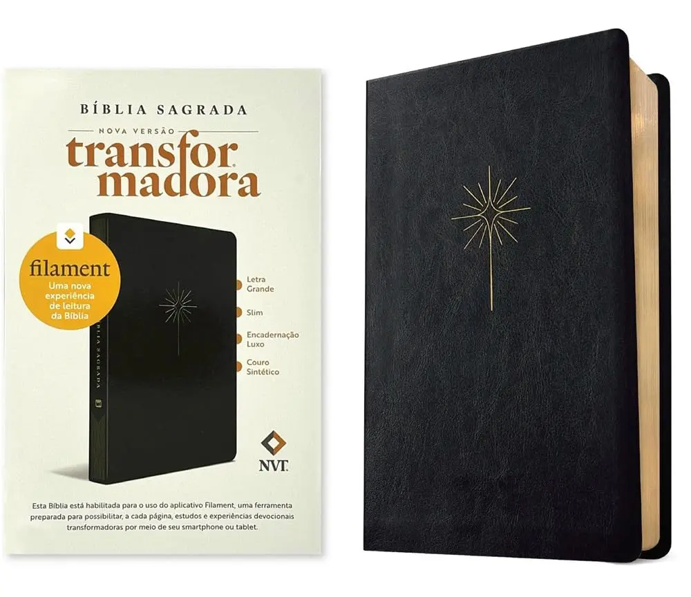 Bíblia NVT Filament, Com Recursos Interativos, Letra Grande, Slim, Capa Luxo Couro Sintético Preta: Slim Letra Grande