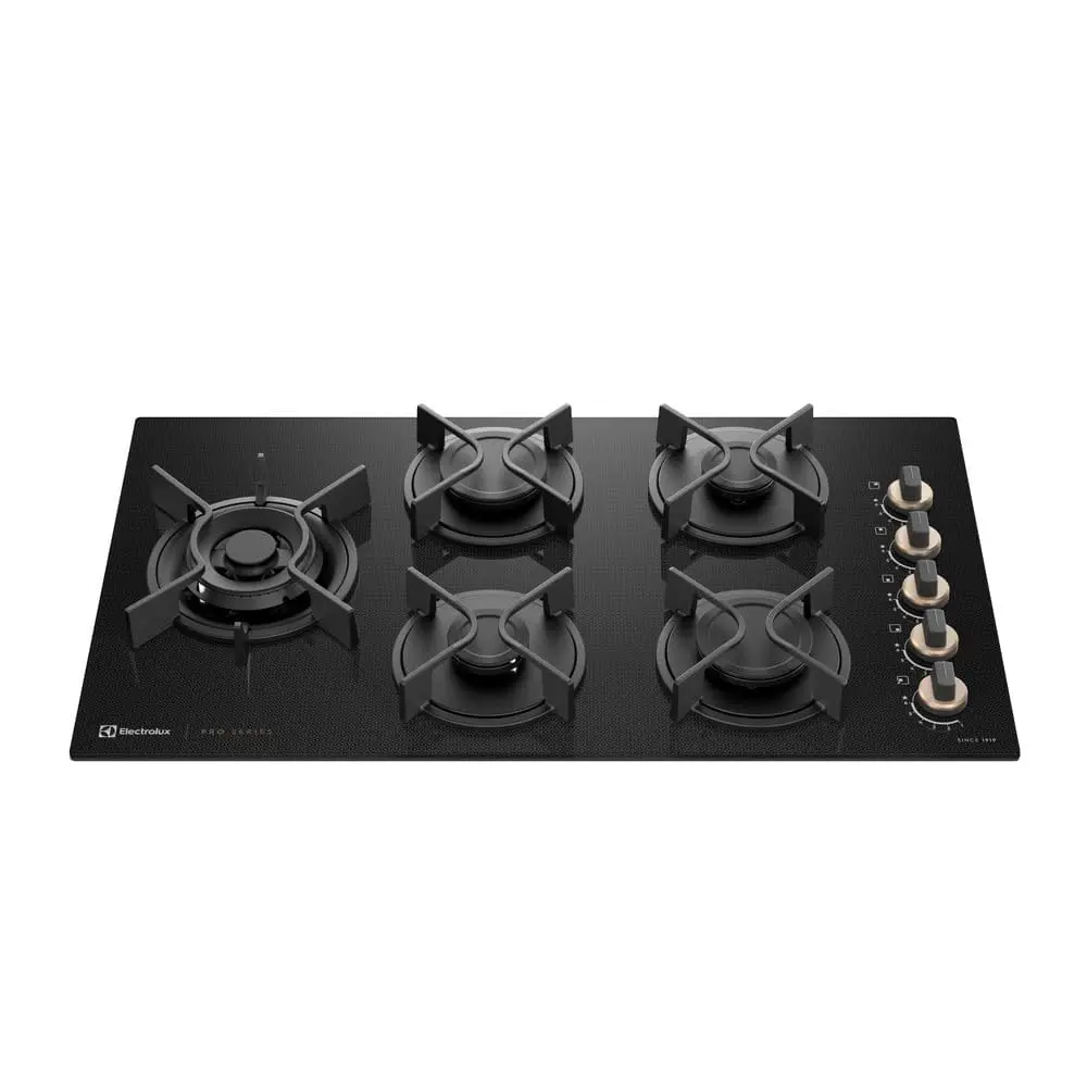 Electrolux Cooktop 5 Bocas a Gás KE5PS Preto ChamaPrecisa Multi Chama Vidro Temperado 80x45x13,1 cm Queimadores Selados
