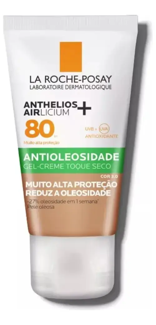 Protetor Solar Facial Antioleosidade FPS 80, Controle de Brilho por 12h, Efeito Matte, Cor 3.0, Anthelios Airlicium+ La Roche Posay, 40g