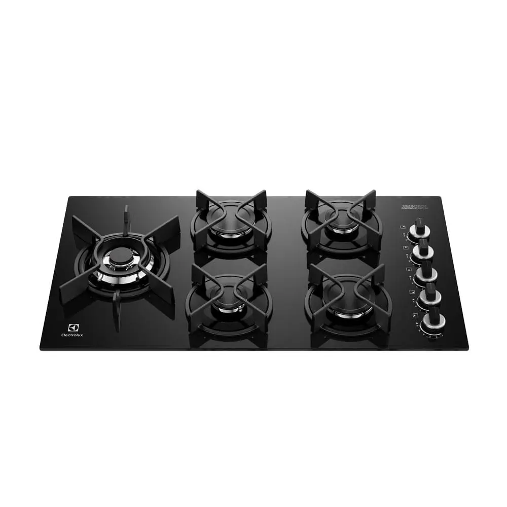 Electrolux Cooktop 5 Bocas a Gás Electrolux Mesa Vidro Expert ChamaPrecisa e Grade Ferro Fundido (KE5GW) Bivolt