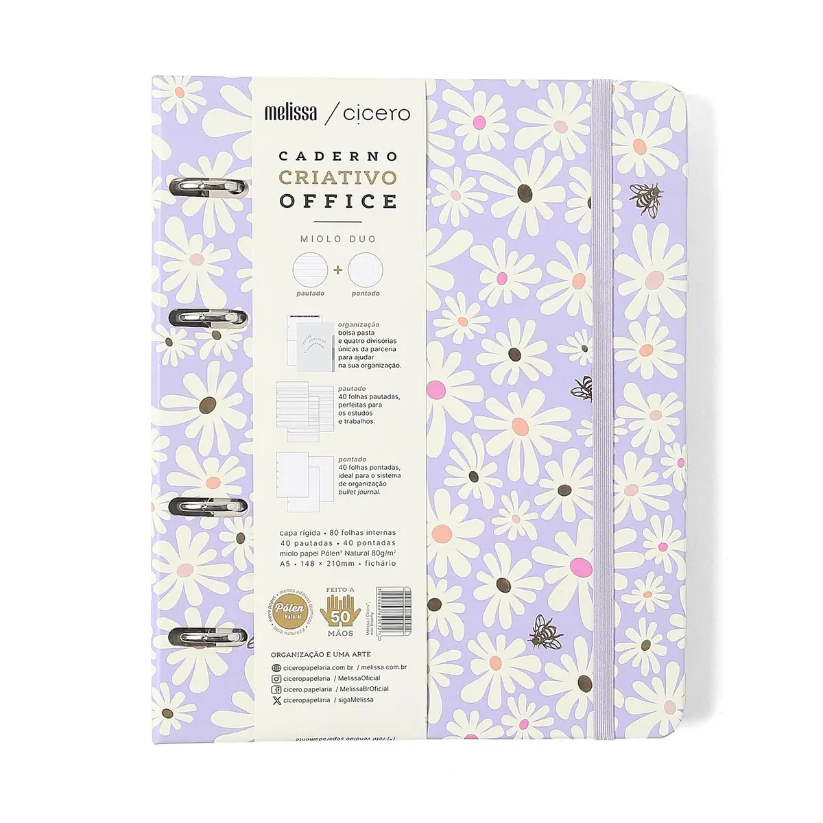 CADERNO CRIATIVO ARGOLADO OFFICE DUO MELISSA PAUTADO & PONTADO A5 MINI BLOOMY - 1