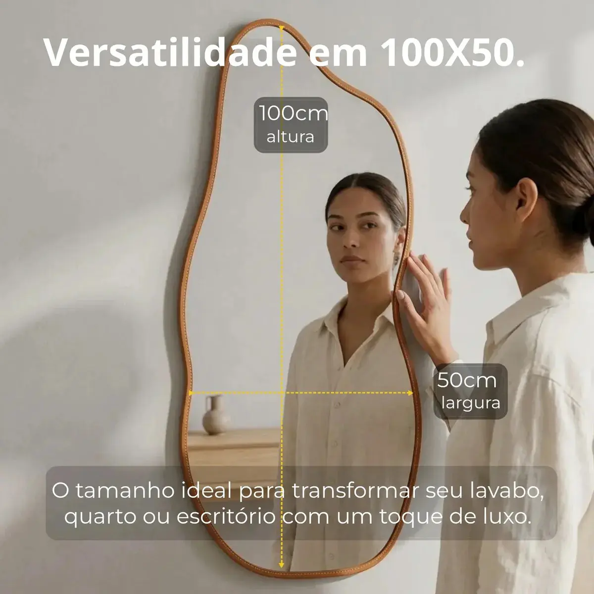 Espelho 100x50 Orgânico Corpo Inteiro Grande Moldura Caramelo thumbnail 3