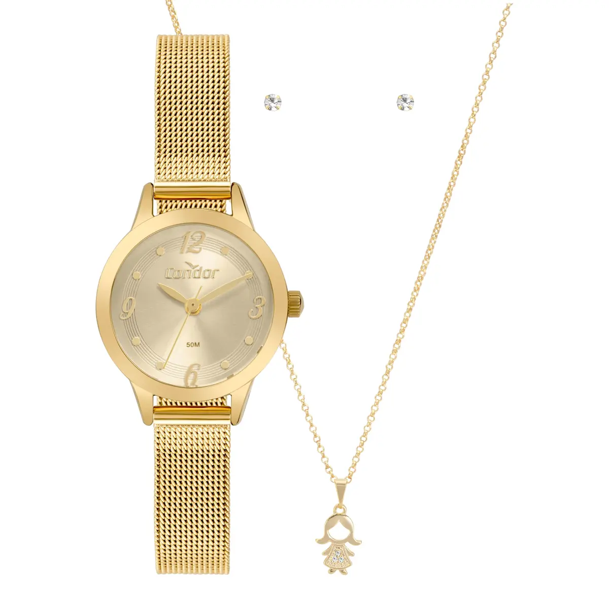 Condor - Kit Relógio Feminino Mini Dourado - CO2035NPU/K4X