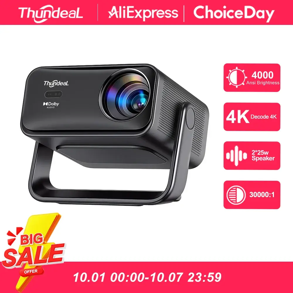 Projetor de Vídeo Portátil ThundeaL TD99W 4K Full HD 1080P WIFI com Controle por Voz TD99W 50W Projetor de Cinema Dolby Home Theater