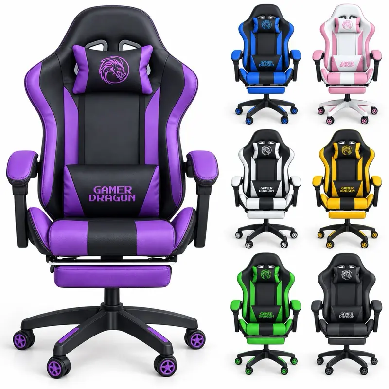 Cadeira Gamer Ergonômica Reclinável Giratória Ajuste Altura Escritório DG-02 Apoio Pés