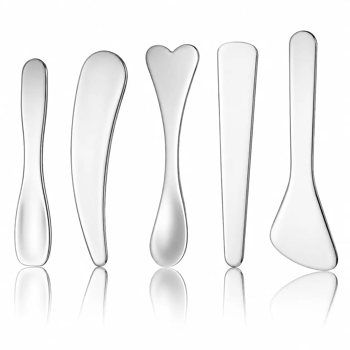 Kit 5 Espátulas Cosméticas em Aço Inoxidável para Skincare e Maquiagem - Aplicadores Reutilizáveis para Cremes, Máscaras Faciais, Hidratantes, Loções e Gel Facial