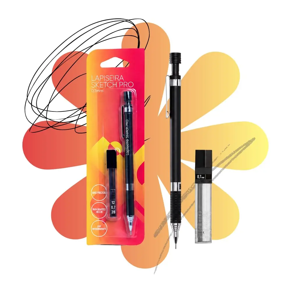 Kit Lapiseira Técnica Profissional 0.7mm Corpo em Metal | Antiderrapante Tubo 12 Grafites 2B 0.7 Sketch Escolar Concursos Desenho Arquitetura - 1