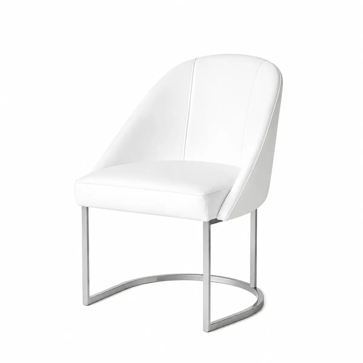 Cadeira Lua Cromado Luxo Base em Metal Cromado Corino Branco Pet Friendly | Base Semicircular, Estofado em Corino