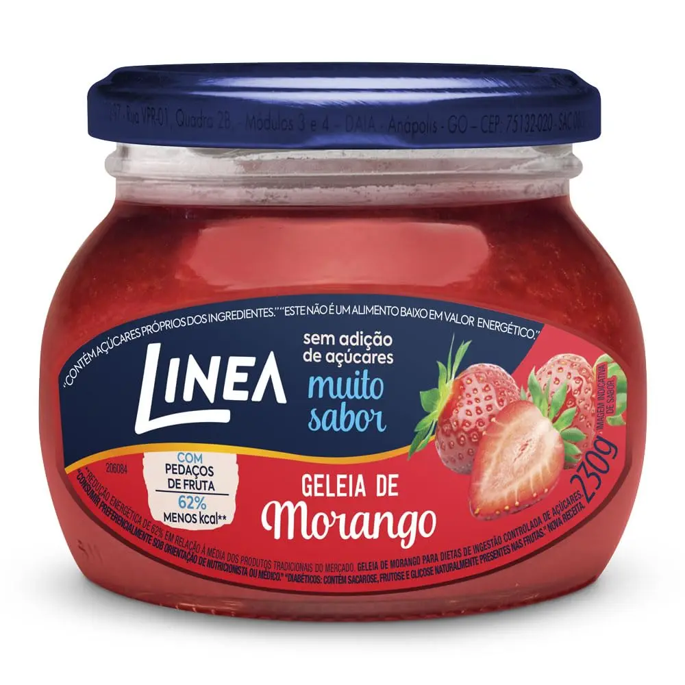 Linea Geleia de Morango 230g | Sem Adição de Açúcar, Com Pedaços de Fruta