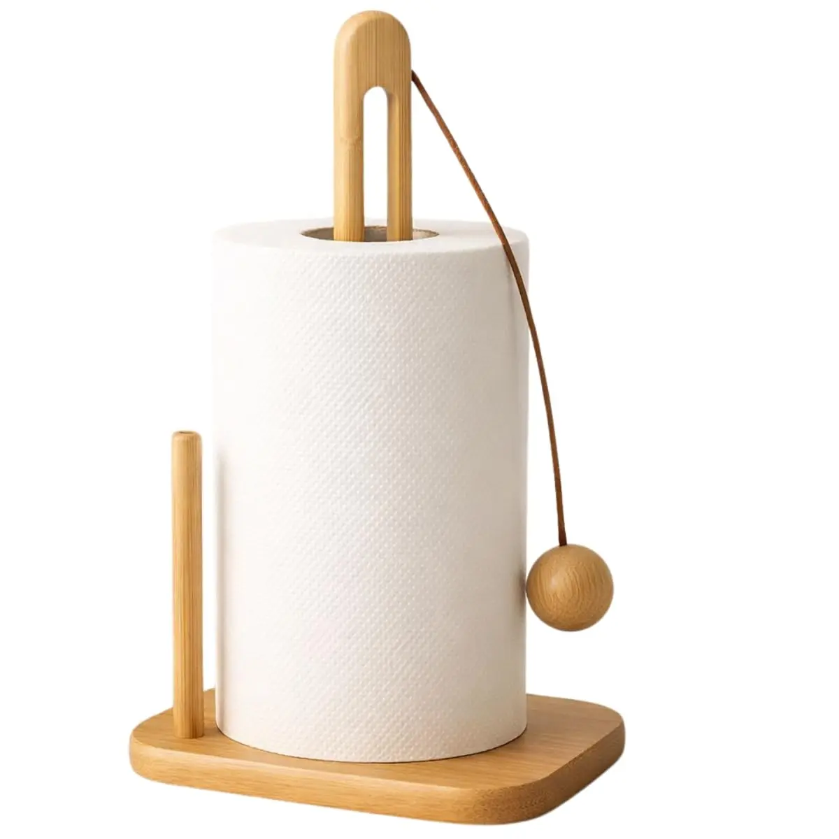 Suporte para Papel Toalha em Bambu, Base 15 cm, Altura 29 cm, com Peso para Folha não Voar - Cozinha e Organização