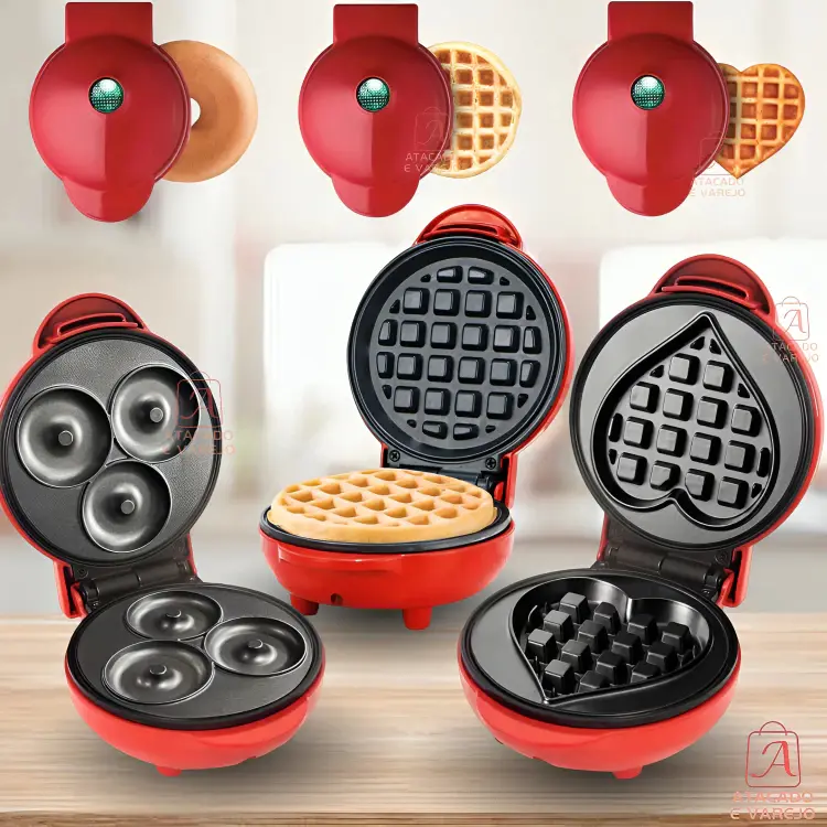 Máquina Para Fazer Redonda/Coração/Donuts Waffles Em Forma Rosquinhas Pequena Portátil 350w Mini Elétrico110V e 220V - 1