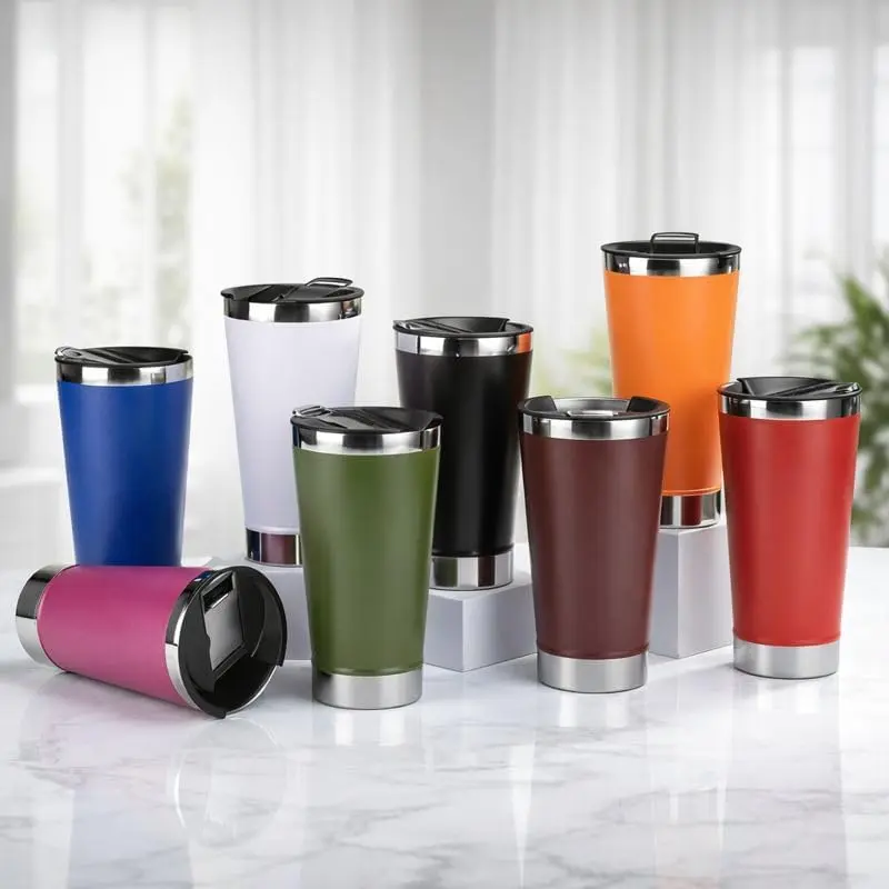Copo Térmico 473ml com Tampa e Abridor – Parede Dupla Vácuo Sem Estampa Cores Sortidas