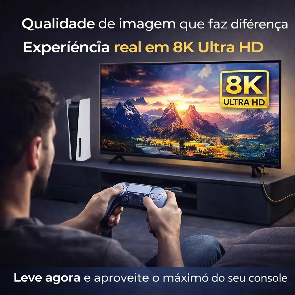 Cabo Hdmi 2.1 8k Gold Ultra Hd Compatível Com Ps5 Xbox Series X/s 3 Metros thumbnail 2