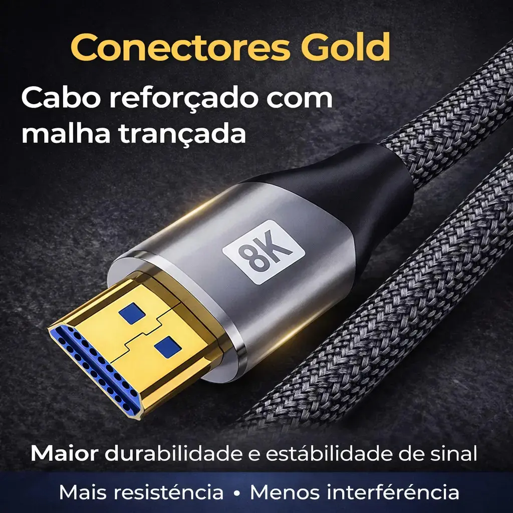 Cabo Hdmi 2.1 8k Gold Ultra Hd Compatível Com Ps5 Xbox Series X/s 3 Metros thumbnail 3