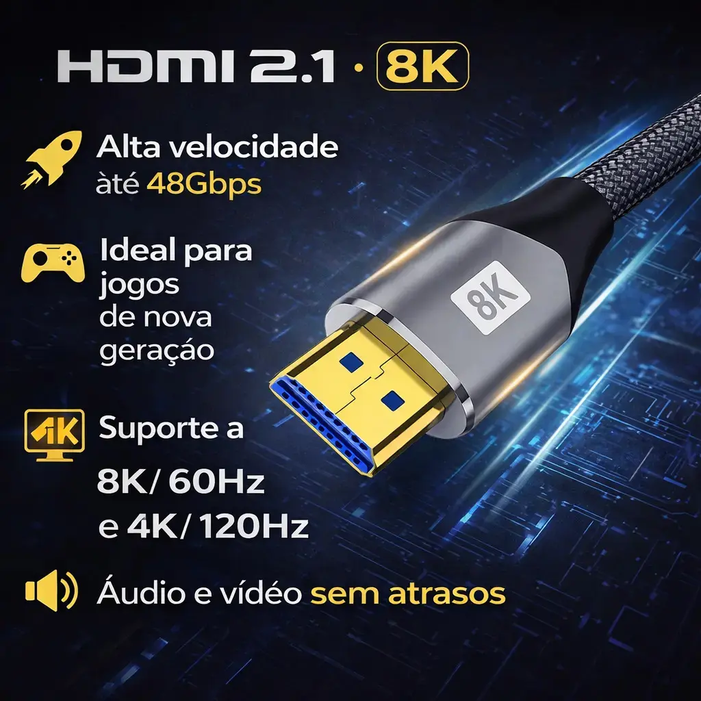 Cabo Hdmi 2.1 8k Gold Ultra Hd Compatível Com Ps5 Xbox Series X/s 3 Metros thumbnail 4