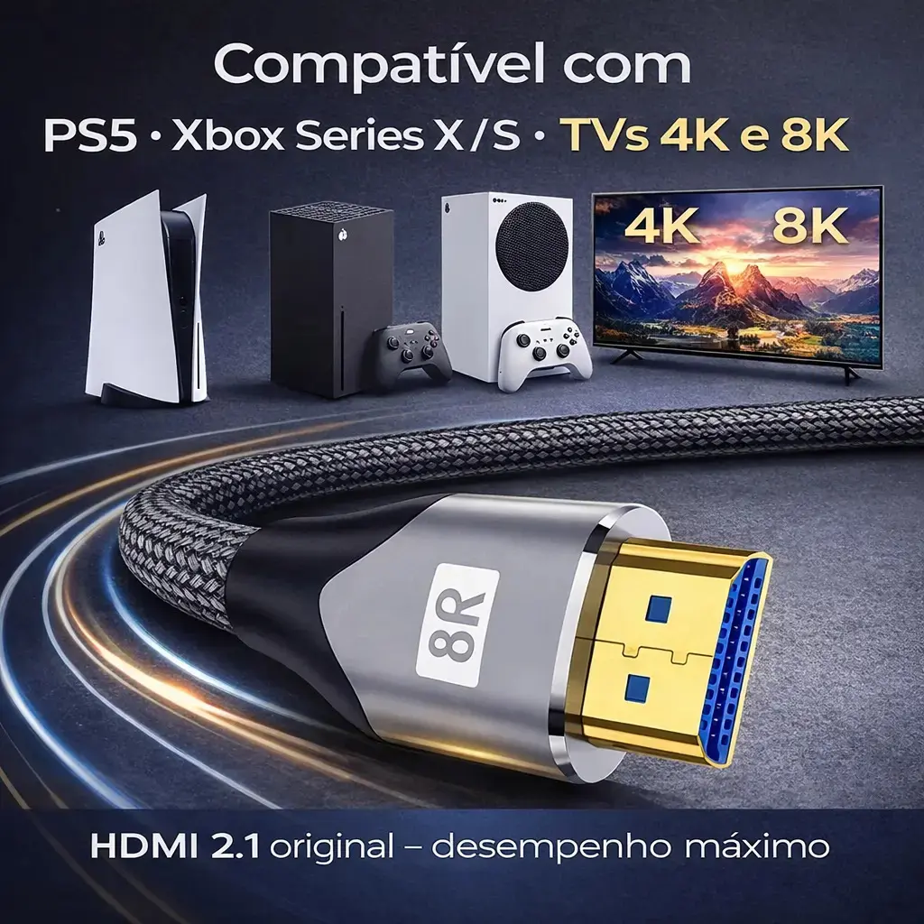 Cabo Hdmi 2.1 8k Gold Ultra Hd Compatível Com Ps5 Xbox Series X/s 3 Metros thumbnail 5