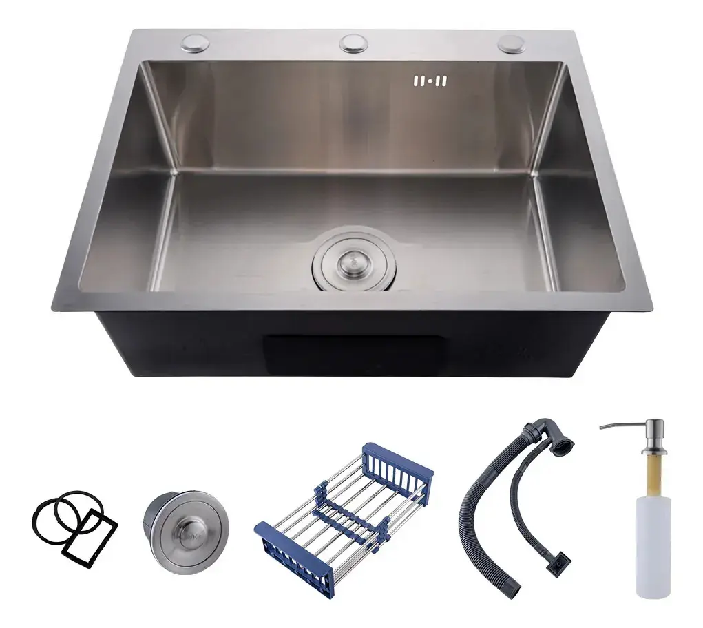 Cuba Pia Cozinha Gourmet Inox 304 Luxo 60x45x21cm Pia De Cozinha Com Acessórios Cor Acabamento Escovado Prata Winda Prateado
