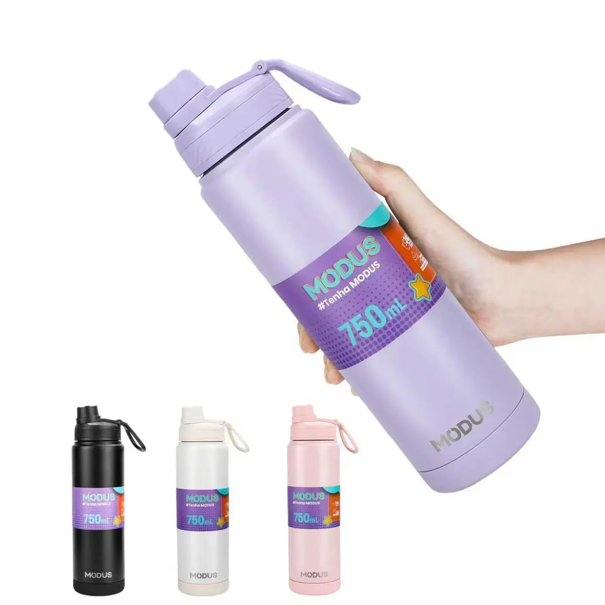 Garrafa Térmica De Aço Inox De Água A Vácuo 750ml com Adesivos | Roxo