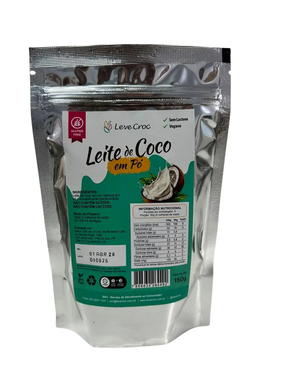 Leite de Coco em Pó 150g - Leve Croc - Vegano - Sem Lactose | Vegano