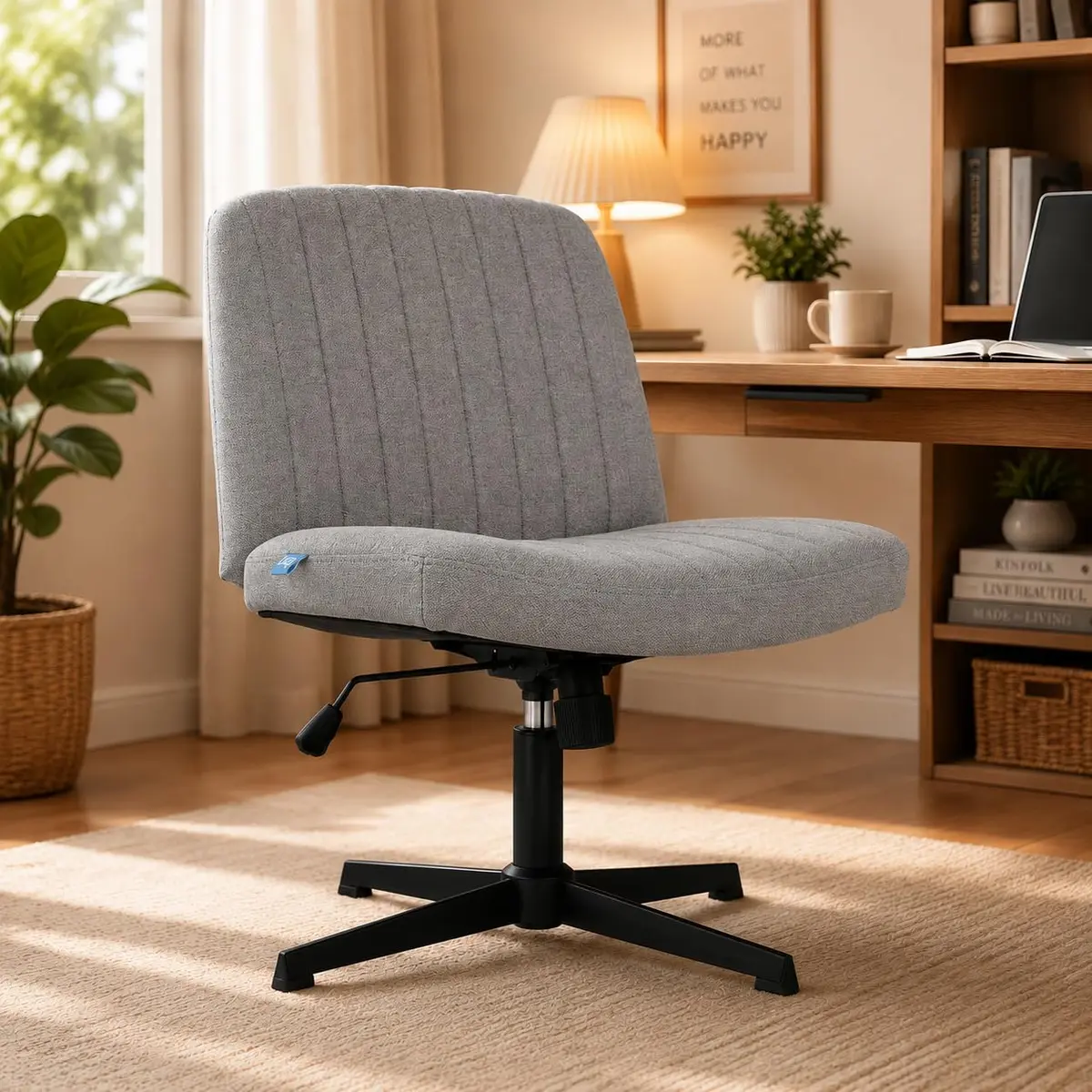 Cadeira Escritório DT3 Dolly, Criss Cross Cosy Chair, Original, Assento Extra Grande e Largo, Leisure, Penteadeira, Escrivaninha. (Tecido, Grey)