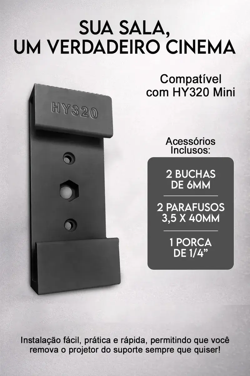 Suporte Para Projetor HY320 Mini Davely de Teto e Parede Ajustável Com Kit de Instalação thumbnail 2