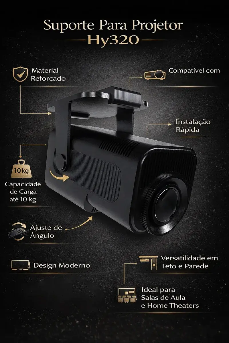 Suporte Para Projetor HY320 Mini Davely de Teto e Parede Ajustável Com Kit de Instalação thumbnail 4
