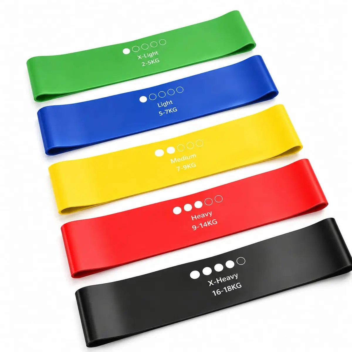 Kit 5 Faixas Elásticas de Resistência, 5 Níveis de Resistência, Kit Elástico Para Treino, Elástico Para Exercícios, Elásticos Alongamento, Yoga, Pilates, Faixas C/Diferentes Intensidades