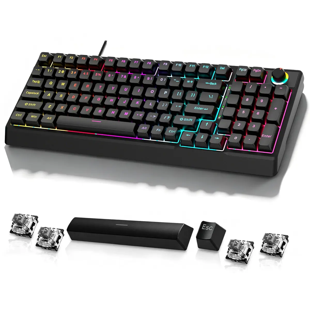 Teclado Mecânico para Jogos com Fio 98 Teclas, 17 Modos de Iluminação RGB, Sem Fantasmas, Compatível com PC, Notebook e Mac