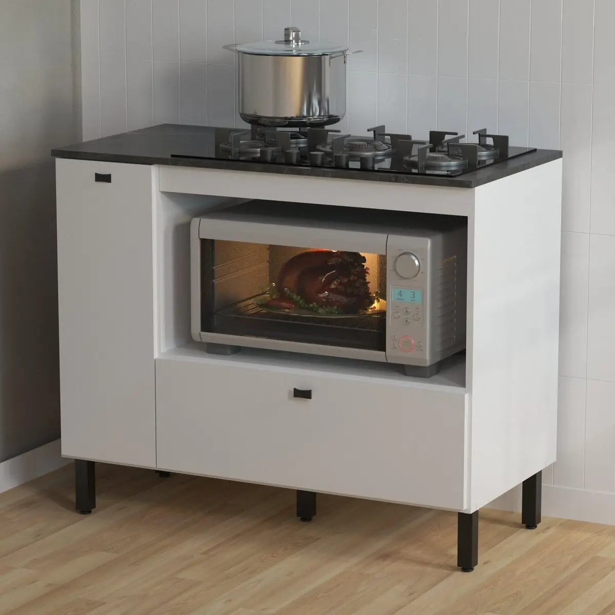 Balcão de Cozinha Bl3316 para Cooktop 5 bocas 99cm 2 Portas Branco/Lunar - 1
